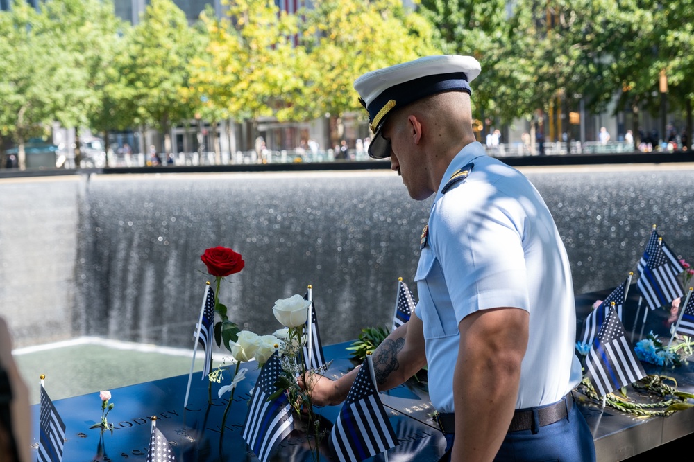 Coast Guard Members Lay Flowers During 9/11 Observance at Ground Zero