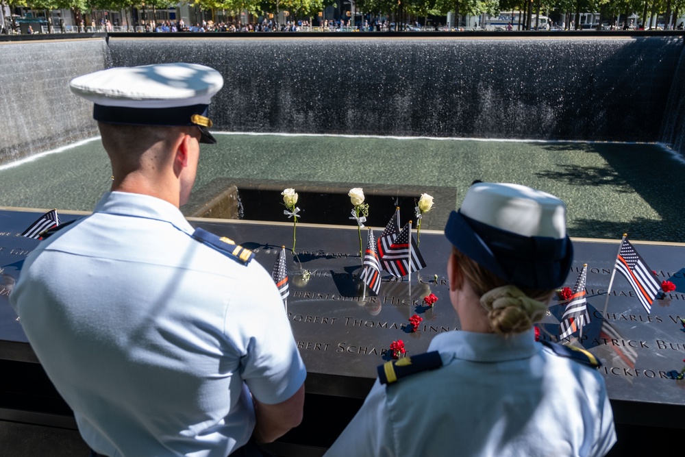 Coast Guard Members Lay Flowers During 9/11 Observance at Ground Zero