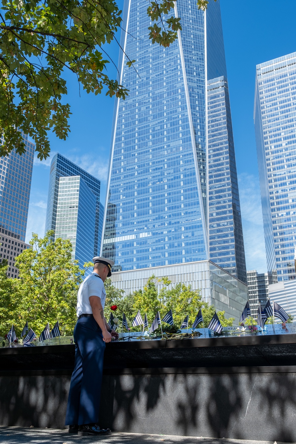 Coast Guard Members Lay Flowers During 9/11 Observance at Ground Zero