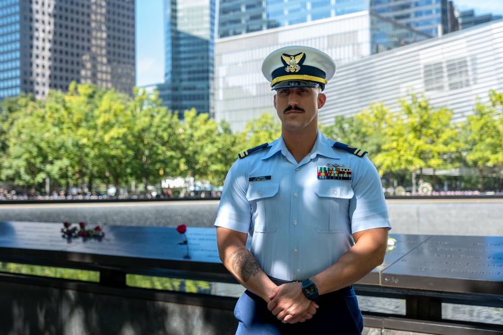 Coast Guard Members Lay Flowers During 9/11 Observance at Ground Zero