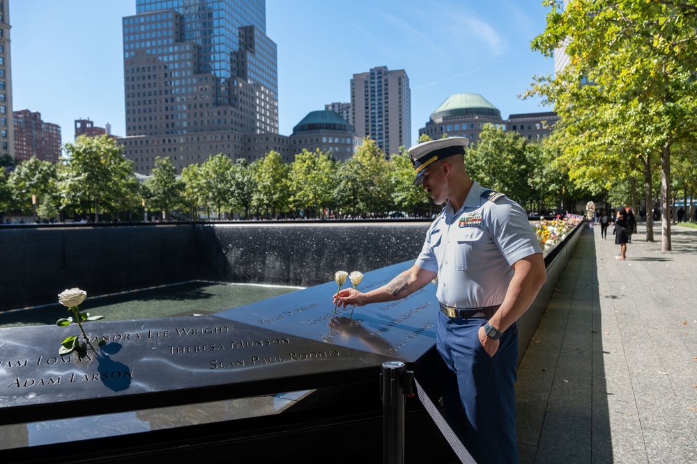 Coast Guard Members Lay Flowers During 9/11 Observance at Ground Zero