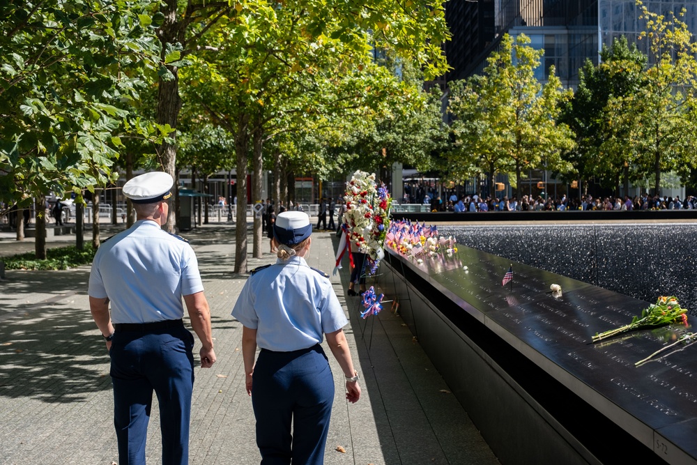 Coast Guard Members Lay Flowers During 9/11 Observance at Ground Zero