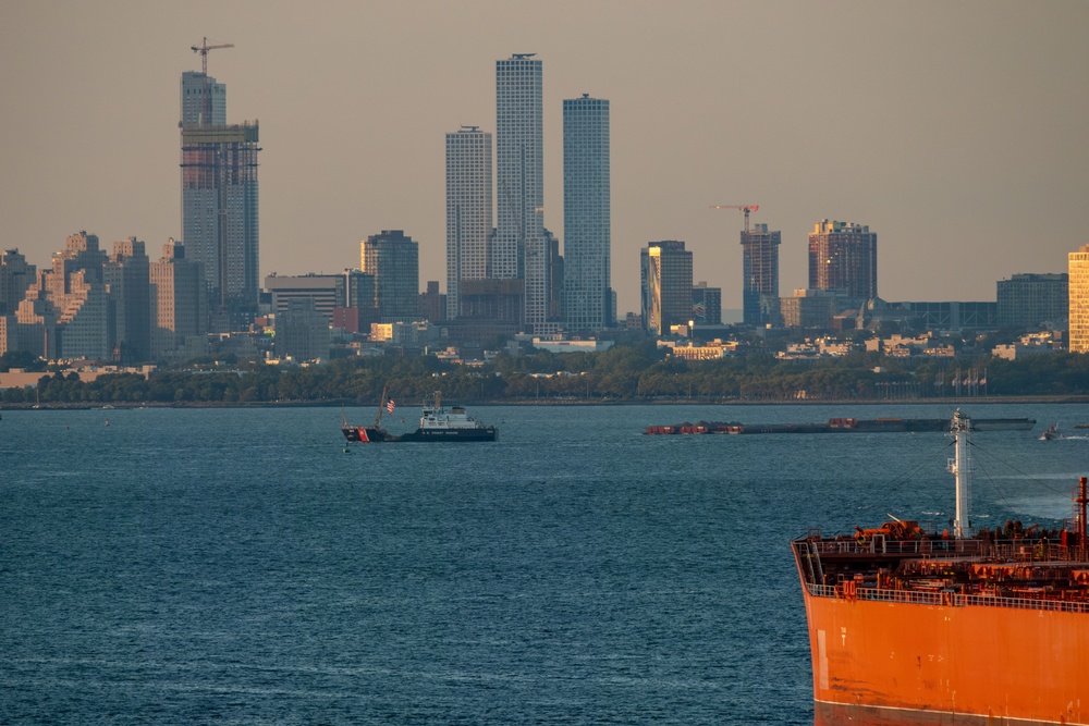 USCGC Katherine Walker Transits NYC Harbor Displaying American Flag in Honor of 9/11