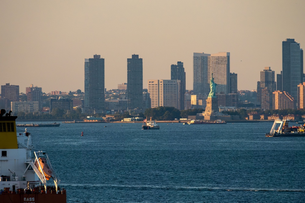 USCGC Katherine Walker Transits NYC Harbor Displaying American Flag in Honor of 9/11