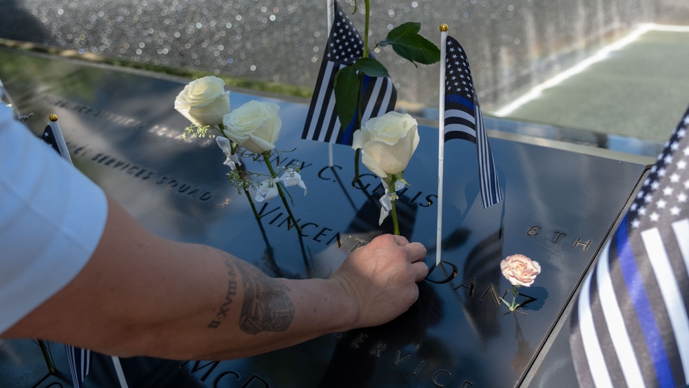 Coast Guard Members Lay Flowers During 9/11 Observance at Ground Zero