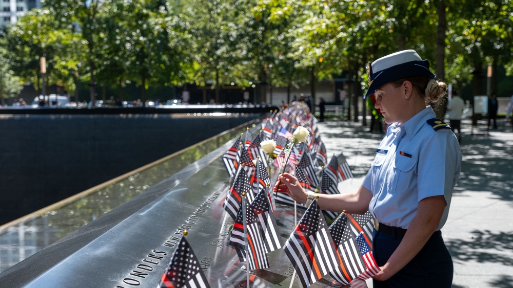 Coast Guard Members Lay Flowers During 9/11 Observance at Ground Zero