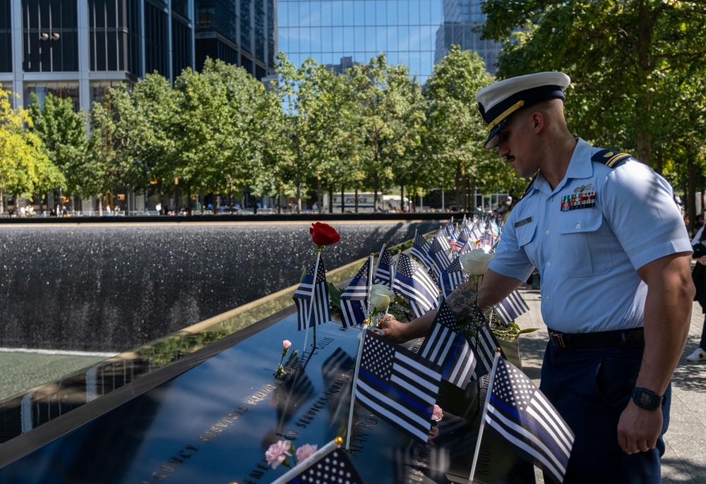 Coast Guard Members Lay Flowers During 9/11 Observance at Ground Zero