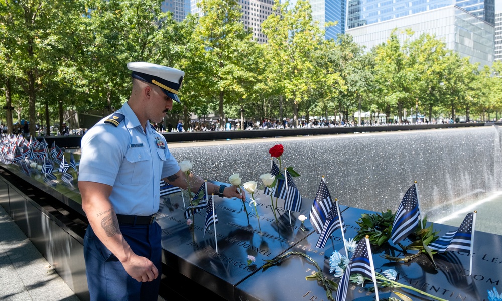 Coast Guard Members Lay Flowers During 9/11 Observance at Ground Zero