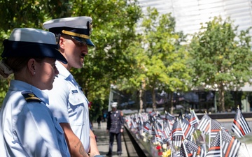 Coast Guard Members Lay Flowers During 9/11 Observance at Ground Zero