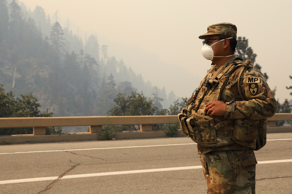 National Guardsmen from the California Army National Guard's 330th Military Police support efforts to contain Line Fire