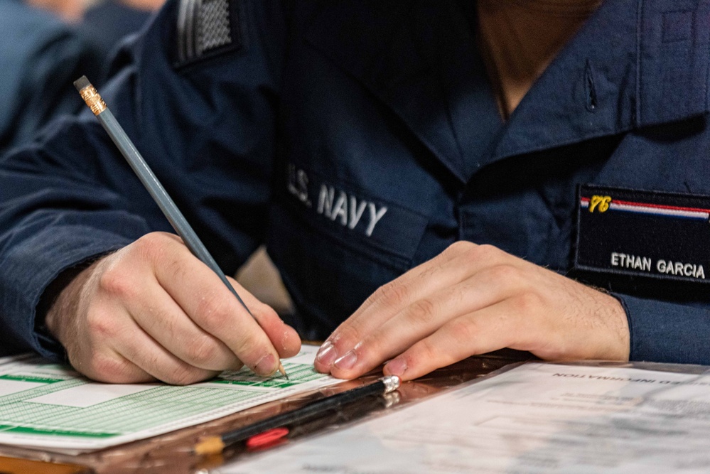 USS Ronald Reagan (CVN 76) Sailors take Navy-wide advancement exam