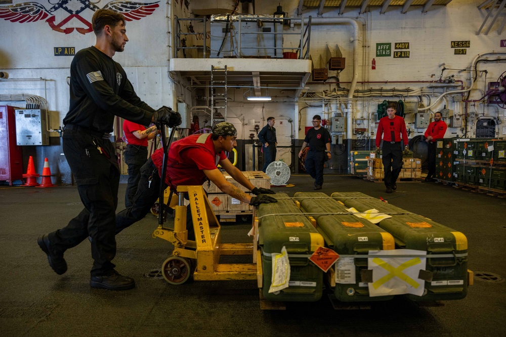 USS America (LHA 6) Conducts Ordnance Handling