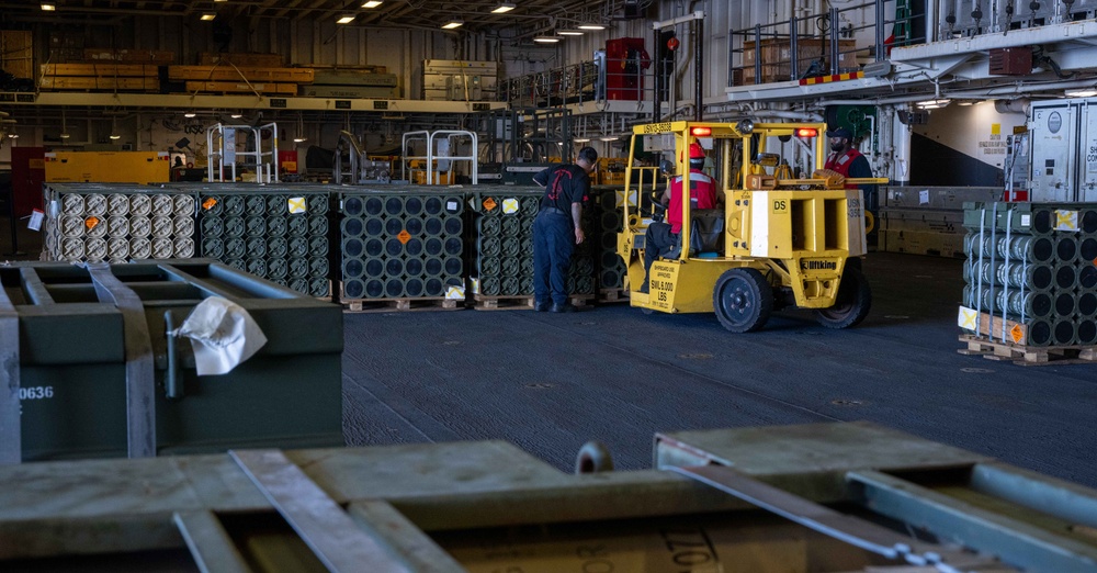 USS America (LHA 6) Conducts Ordnance Handling