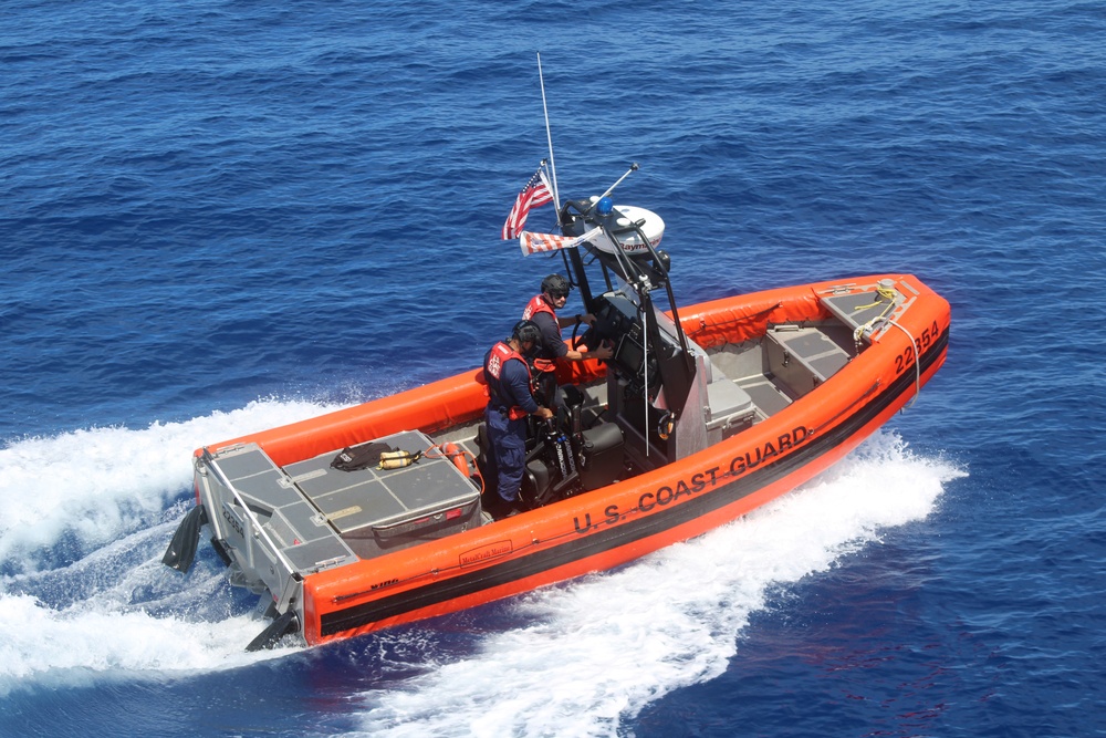 Coast Guard Cutter Diligence conducts small boat training at sea