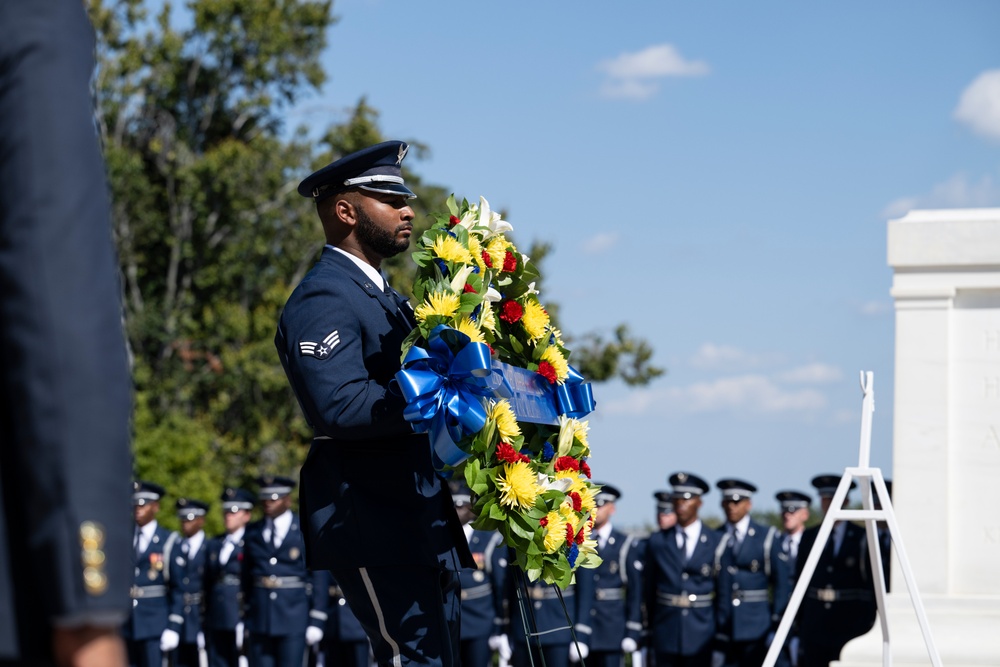 Chief of the Royal Malaysian Air Force Gen. Tan Sri Dato’ Sri Mohd Asghar Khan bin Goriman Khan Participates in an Air Force Full Honors Wreath-Laying Ceremony at the Tomb of the Unknown Soldier