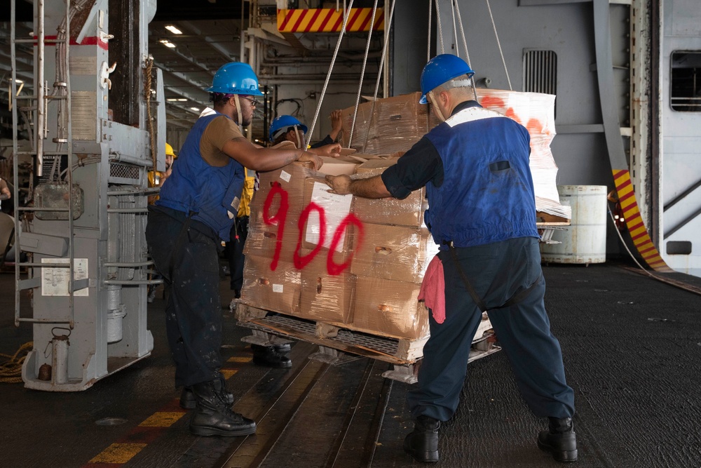 Abraham Lincoln conducts a replenishment-at-sea with USNS Big Horn