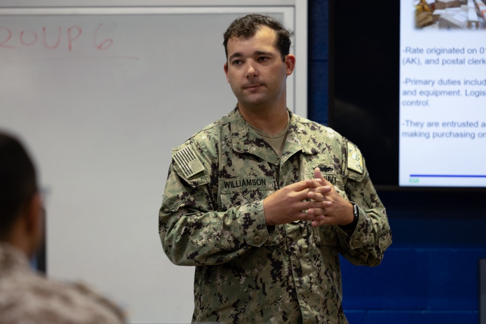 U.S. Navy Supply Officer speaks at Ground Supply School