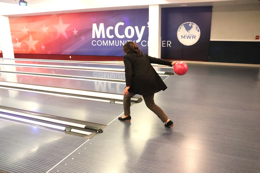 Official ribbon-cutting held to open New Edge String Pinspotter Bowling System at Fort McCoy