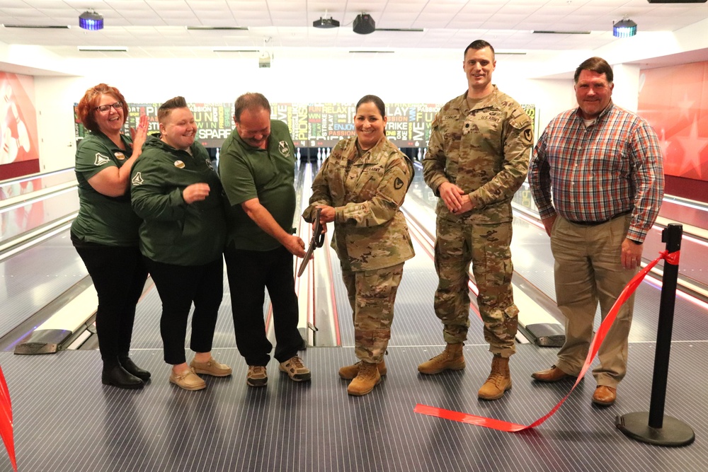 Official ribbon-cutting held to open New Edge String Pinspotter Bowling System at Fort McCoy