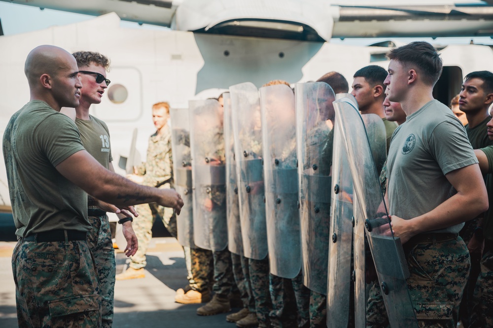 BLT 1/5 Conducts Non-Lethal Weapons Training Aboard Boxer