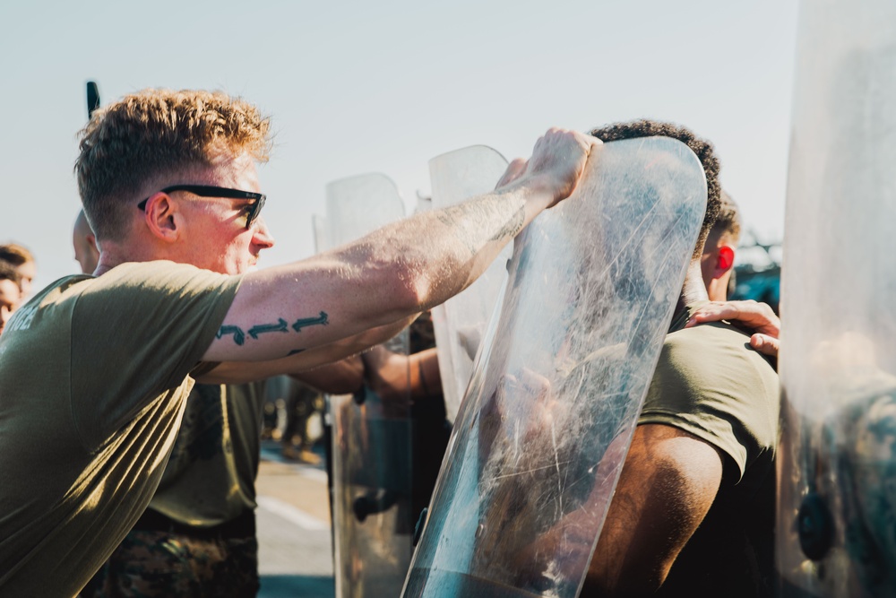 BLT 1/5 Conducts Non-Lethal Weapons Training Aboard Boxer