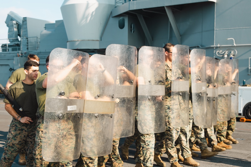 BLT 1/5 Conducts Non-Lethal Weapons Training Aboard Boxer