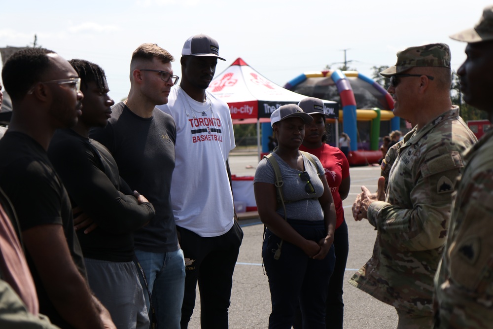 U.S. Army Brig. Gen. Leland L. Blanchard II, speaks with recruits joining the DCNG