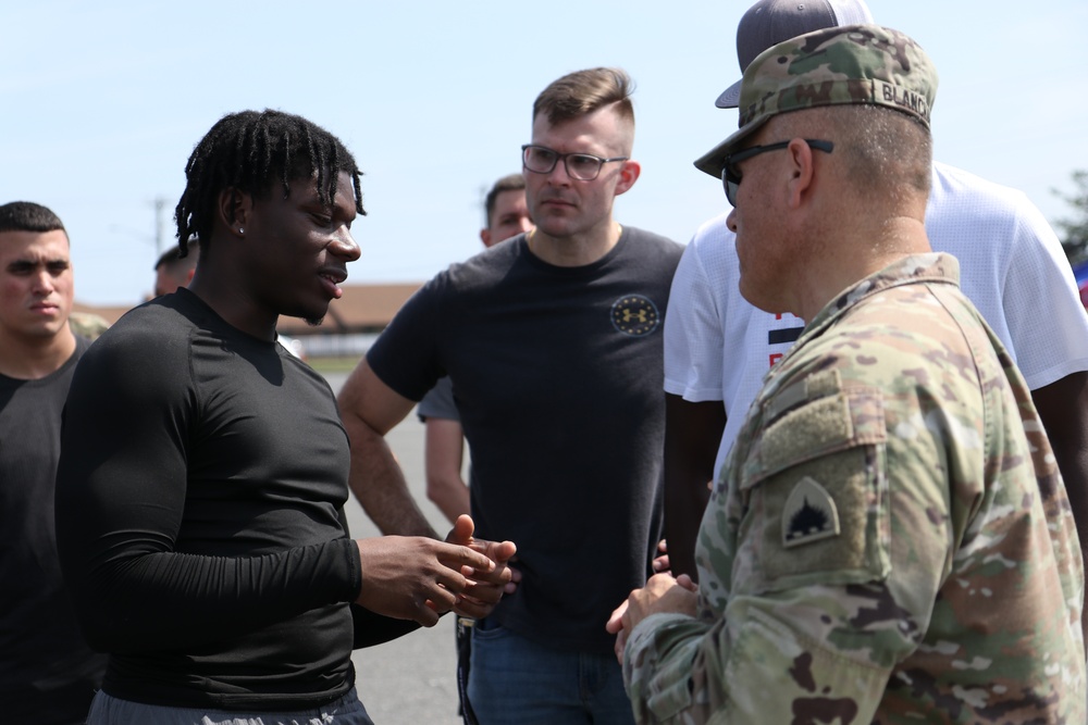 U.S. Army Brig. Gen. Leland L. Blanchard II, speaks with recruits joining the DCNG