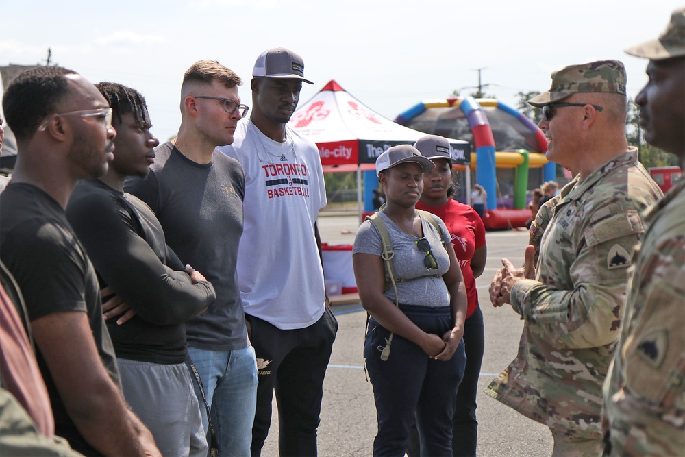 U.S. Army Brig. Gen. Leland L. Blanchard II, speaks with recruits joining the DCNG