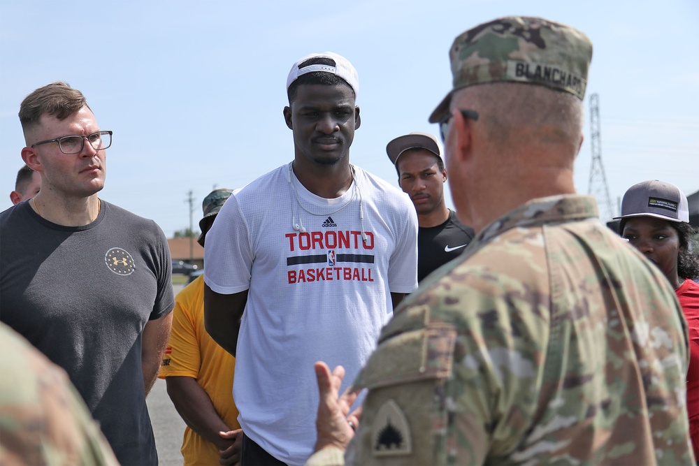 U.S. Army Brig. Gen. Leland L. Blanchard II, speaks with recruits joining the DCNG