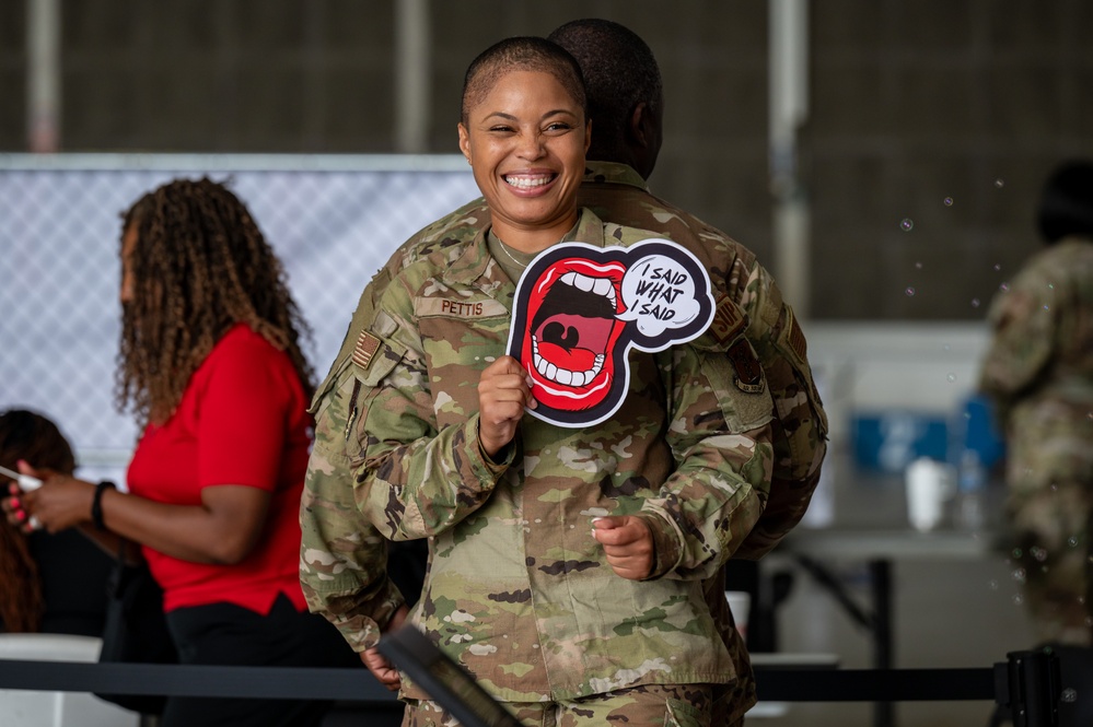 Photo of 116th Air Control Wing during morale event for National Suicide Prevention Awareness Month