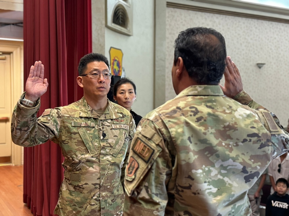 United States Air Force Colonel Joseph S. Hong assumes command of the 452nd Aerospace Medical Squadron from Colonel Niren Angle on Saturday, September 14, 2024, March Air Reserve Base, CA.