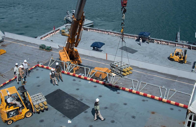 USS America (LHA 6) Conducts Ordnance Handling Evolution