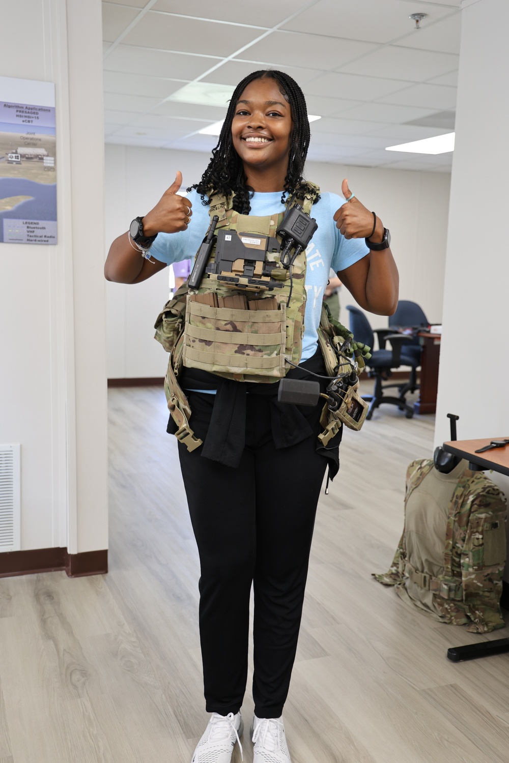 JPEO-CBRND Intern tries on wearables equipment