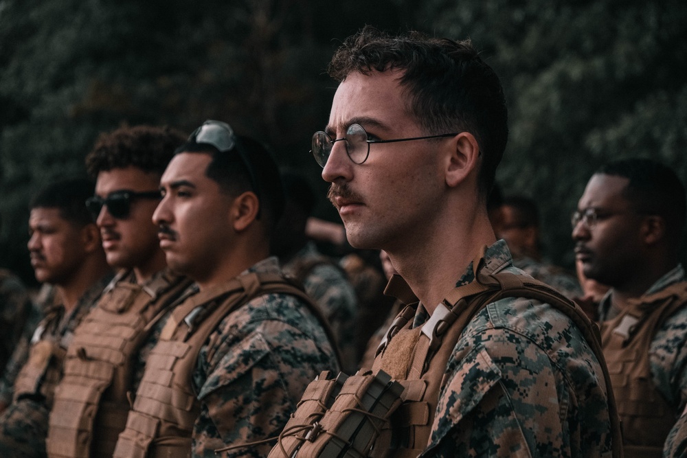 U.S. Marines with Security Battalion, Marine Corps Base Quantico, participate in a machine gun range