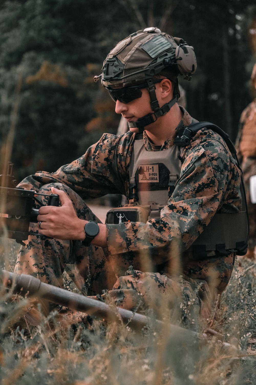 U.S. Marines with Security Battalion, Marine Corps Base Quantico, participate in a machine gun range