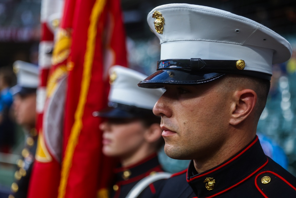 U.S. Marines with Recruiting Station Milwaukee Present Colors at Brewer Game