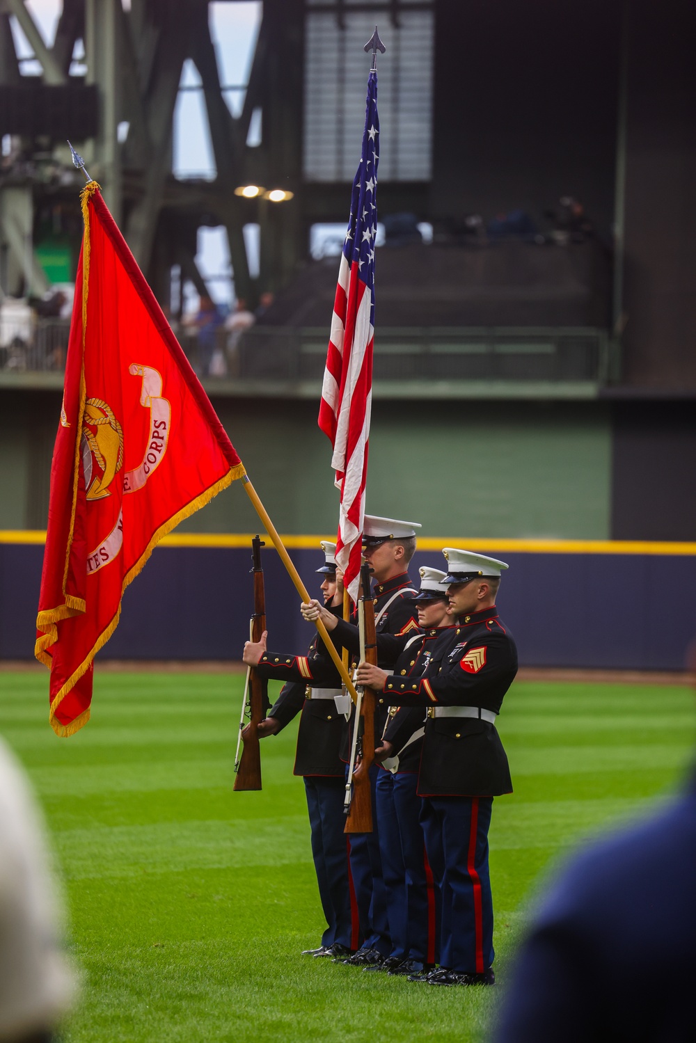 U.S. Marines with Recruiting Station Milwaukee Present Colors at Brewer Game