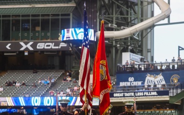 U.S. Marines with Recruiting Station Milwaukee Present Colors at Brewer Game