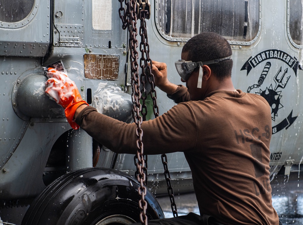 Cleaning Aircraft Aboard Theodore Roosevelt