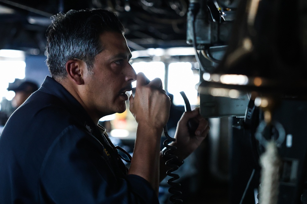 The USS Bulkeley conducts a Pre-Action Calibration Firing Exercise