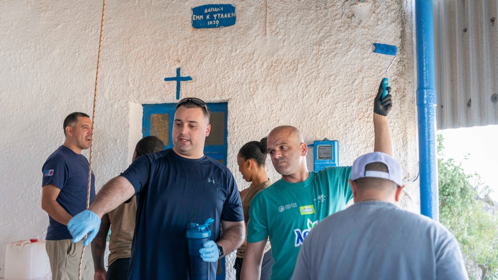 NSA Souda Bay Chief petty officer selects paint local church