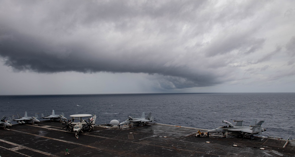 Theodore Roosevelt Transits Stormy Skies in Indian Ocean