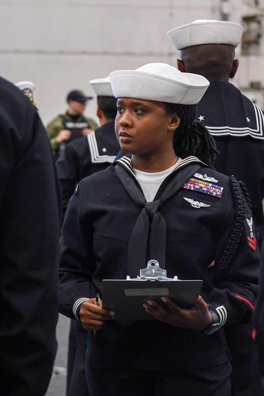 USS Ronald Reagan (CVN 76) Sailors conduct uniform inspections