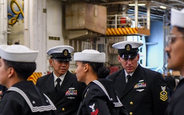 USS Ronald Reagan (CVN 76) Sailors conduct uniform inspections