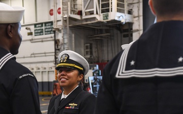 USS Ronald Reagan (CVN 76) Sailors conduct uniform inspections