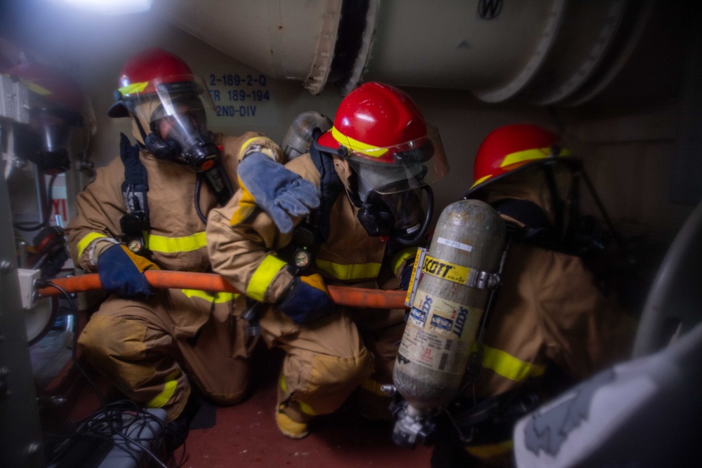 USS San Diego Holds Fire Drill