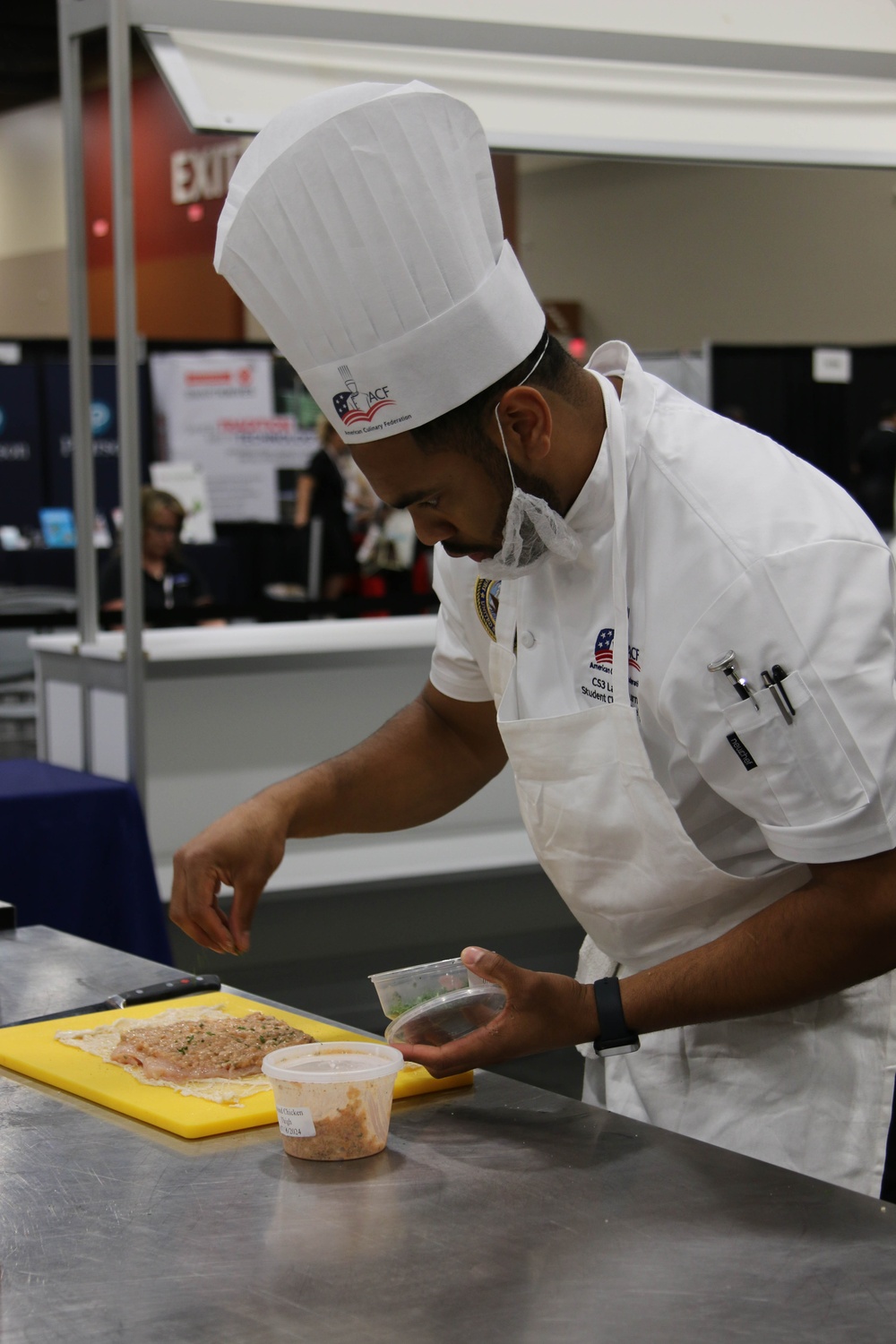 Culinary Specialist 2nd Class Larry Burns competes at the American Culinary Federation (ACF) National Convention in Phoenix, Ariz. on July 16, 2024.