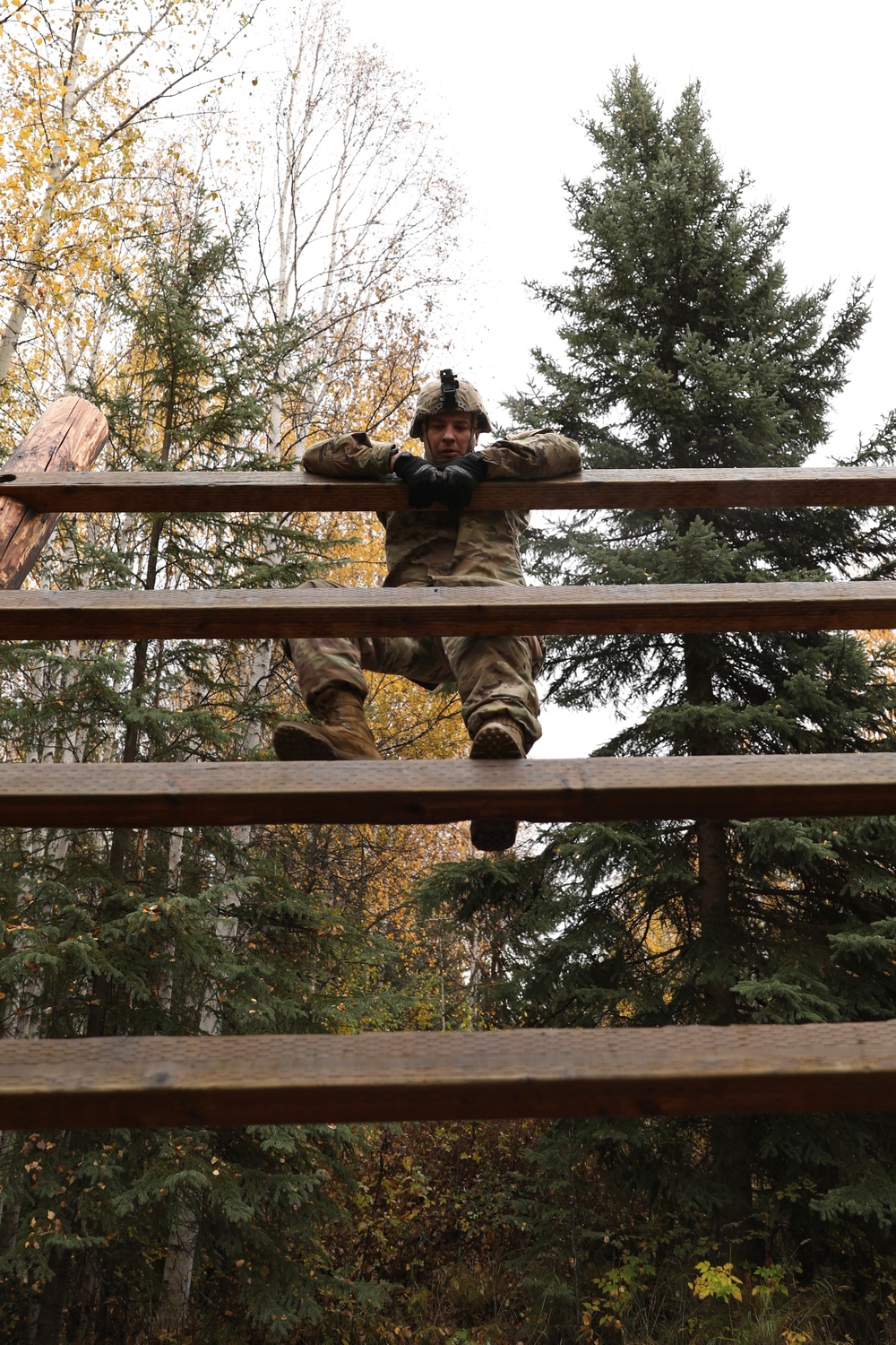 U.S. Soldier Scaling Reverse Climb in Best Medic Competition