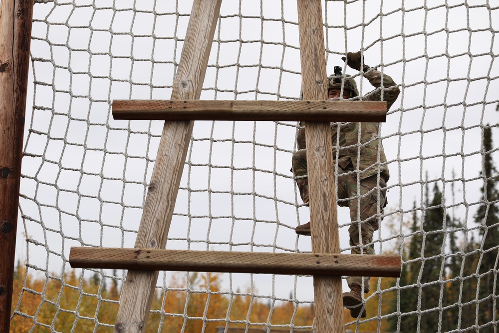 U.S. Soldier Descends Net Ladder in Best Medic Competition